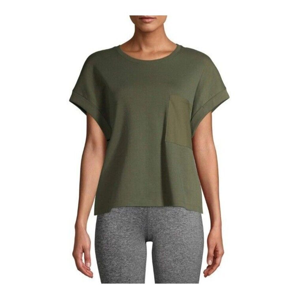 Avia Womens Sz Large Performance Pocket Tee Shirt Olive Green Boxy Oversized